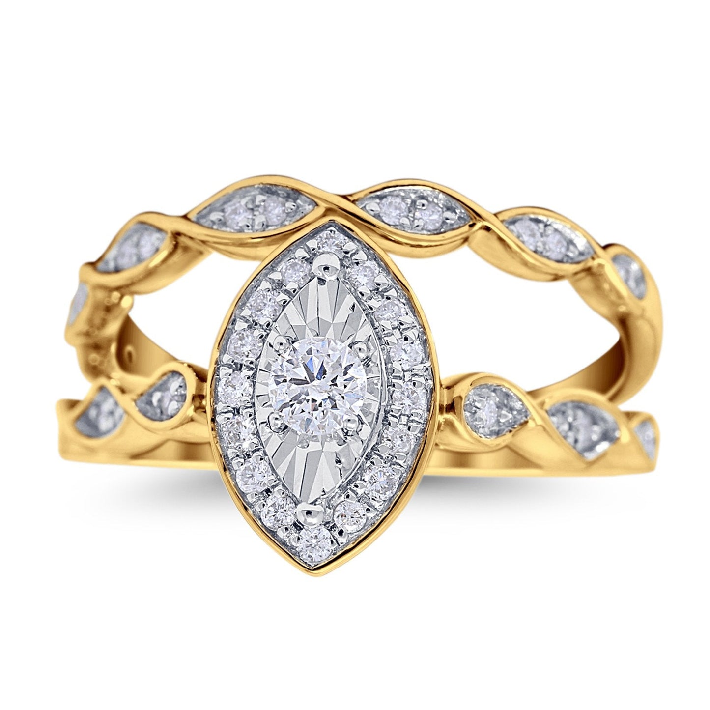 14K Yellow Gold 0.34ct Marquise Shaped 12mm G SI Diamond Engagement Wedding Bridal Set Ring Size 6.5