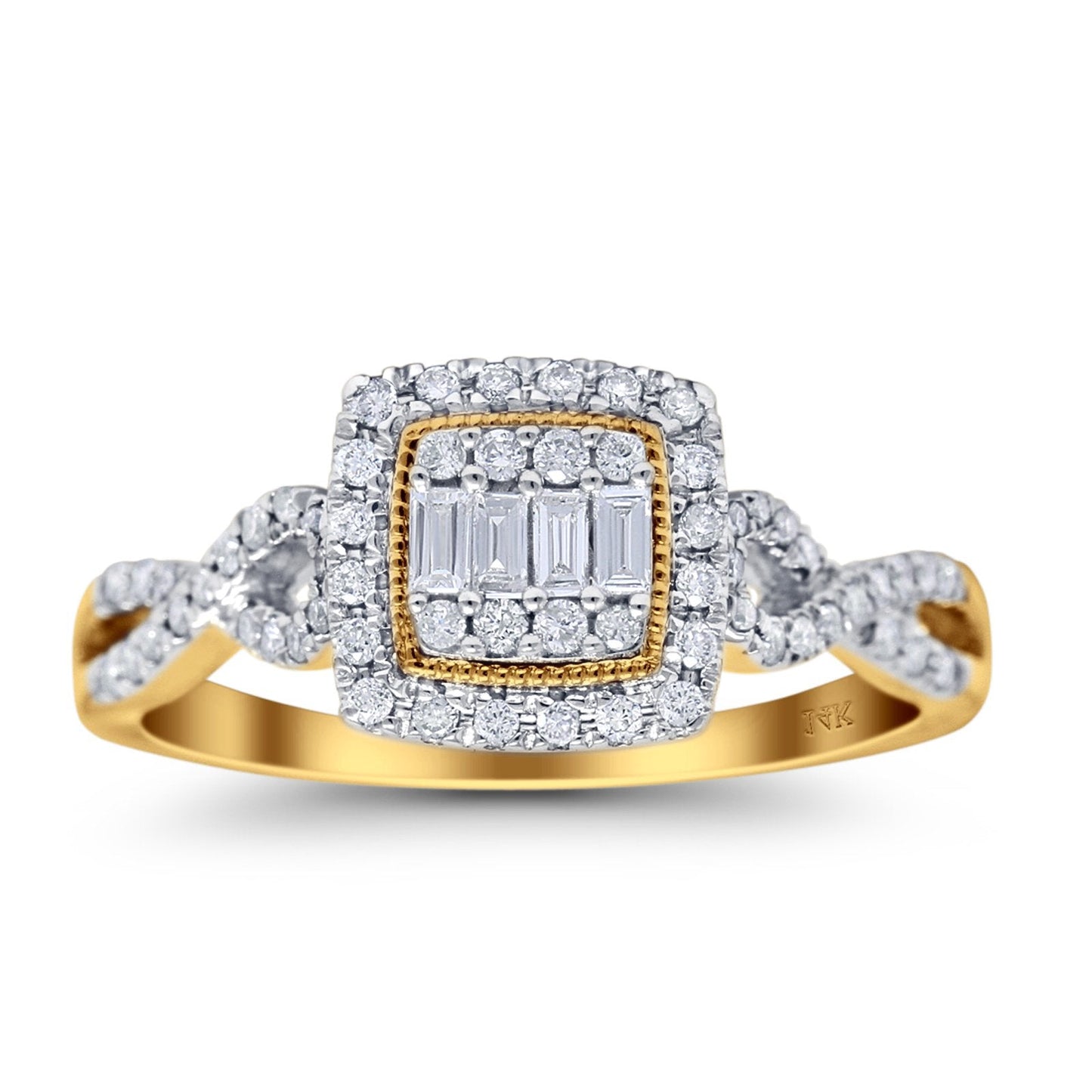 14K Yellow Gold 0.35ct Square 9mm G SI Diamond Twisted Band Engagement Wedding Ring Size 6.5