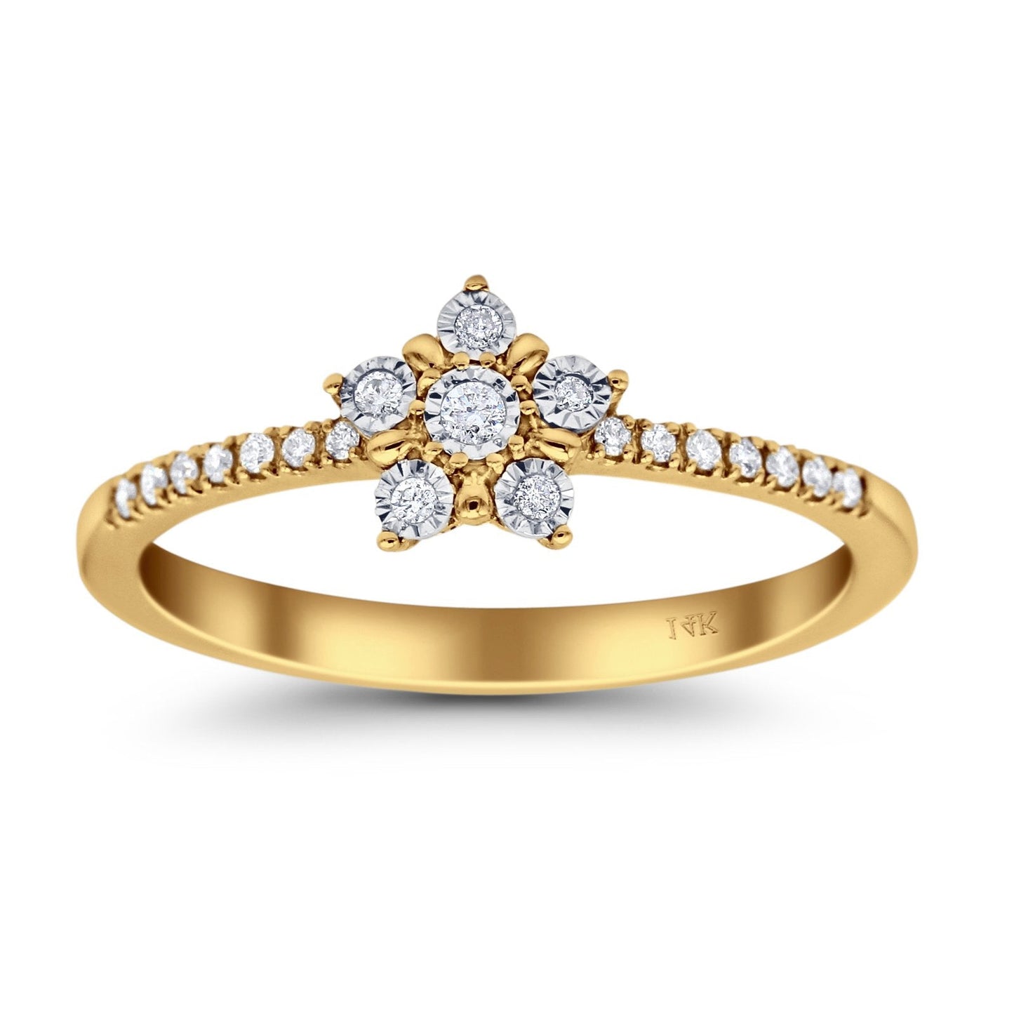 14K Yellow Gold 0.09ct Round 6mm G SI Diamond Flower Fashion Promise Ring Engagement Wedding Ring Size 6.5