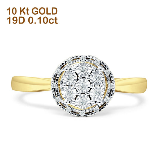 Diamond Cluster Halo Wedding Ring 10K Yellow Gold 0.10ct Wholesale