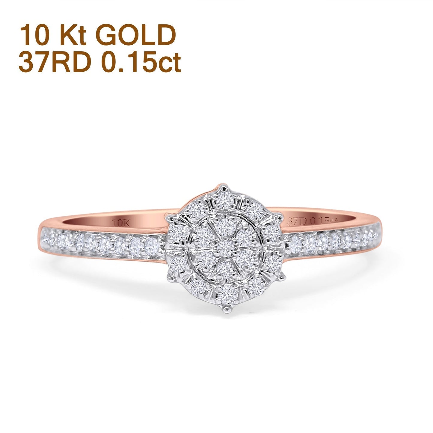 Halo Round Cluster Diamond Wedding Ring 10K Rose Gold 0.15ct Wholesale