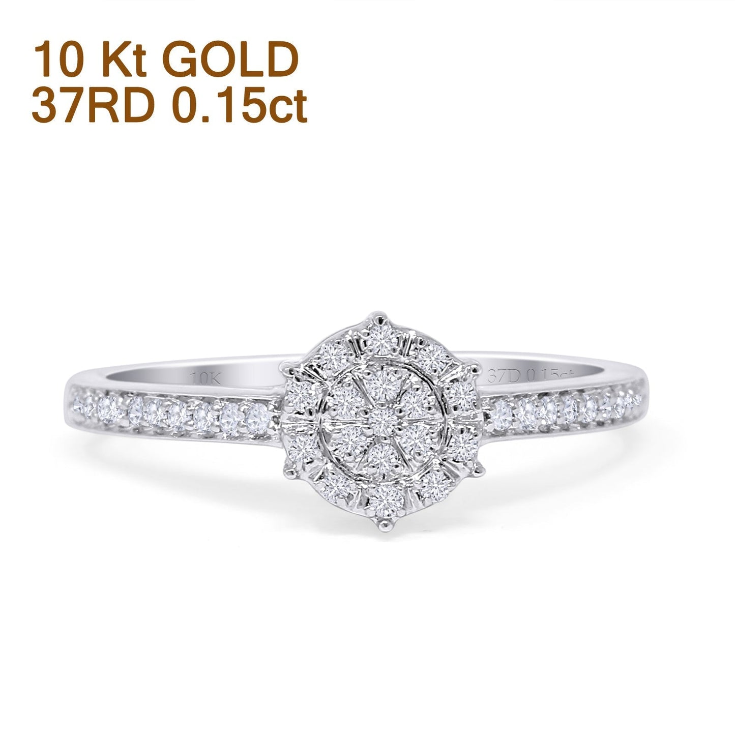 Halo Round Cluster Diamond Wedding Ring 10K White Gold 0.15ct Wholesale