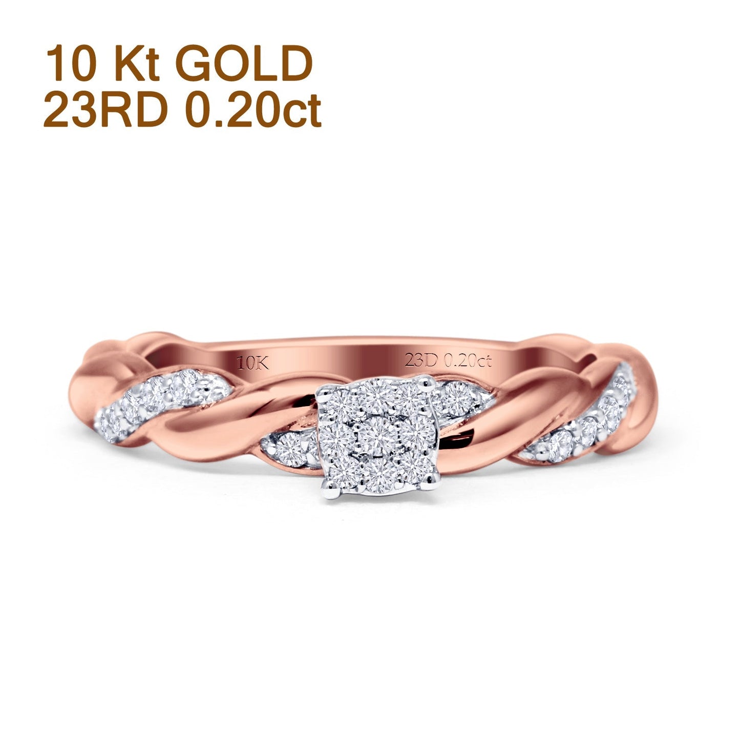 Twisted Rope Cluster Diamond Wedding Ring 10K Rose Gold 0.20ct Wholesale