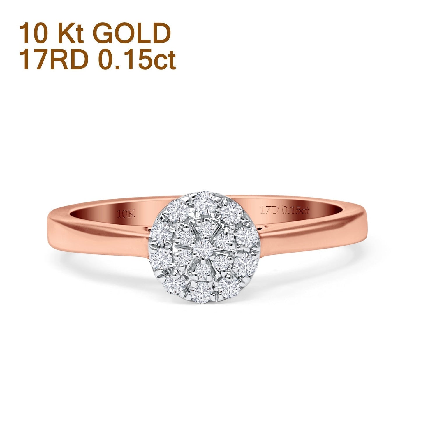 Halo Round Cluster Diamond Wedding Ring 10K Rose Gold 0.15ct Wholesale