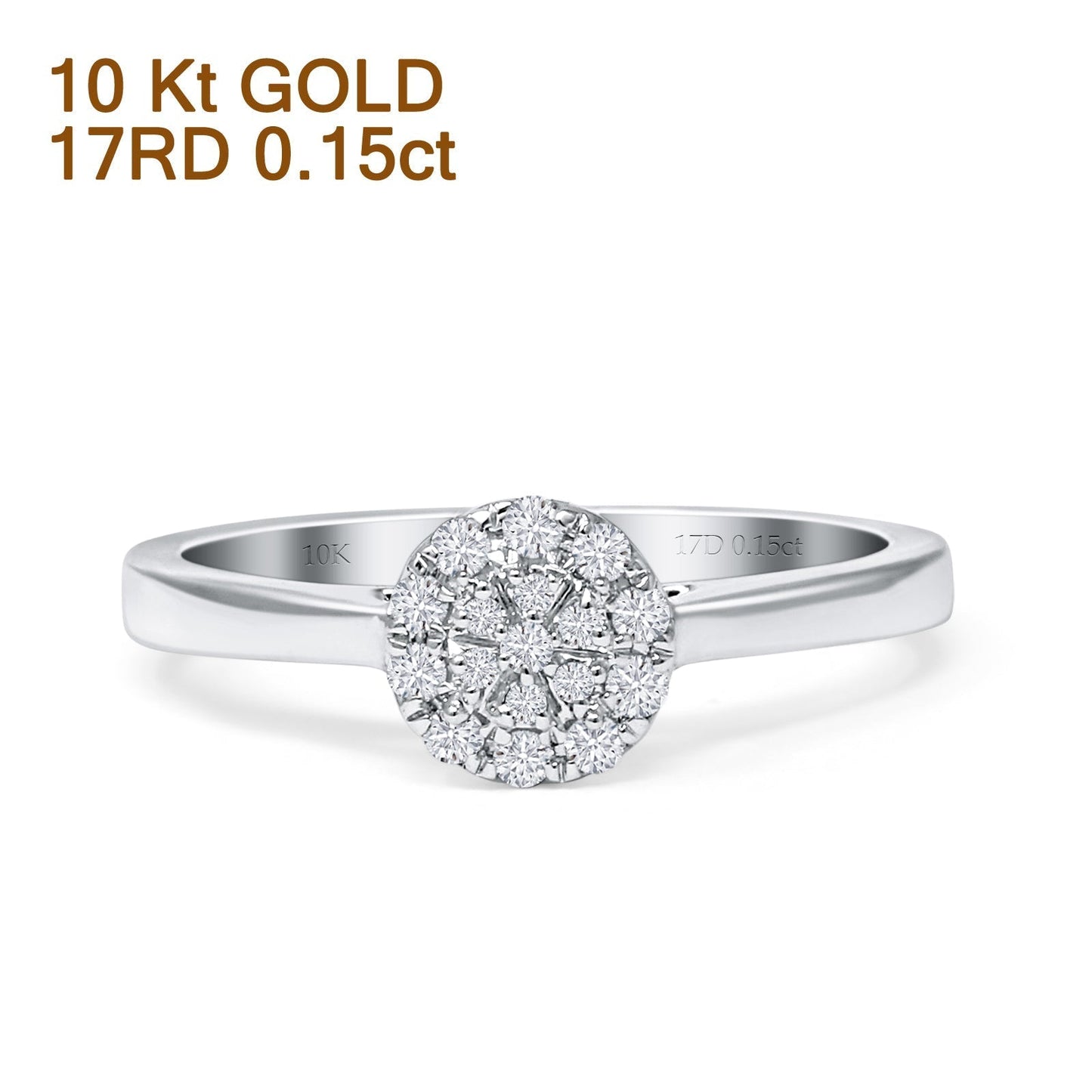 Halo Round Cluster Diamond Wedding Ring 10K White Gold 0.15ct Wholesale