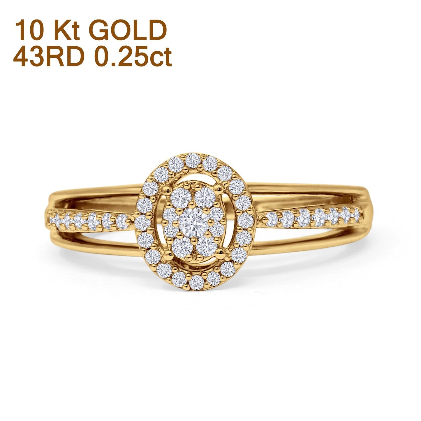 Oval Shaped Halo Cluster Diamond Wedding Ring 10K Yellow Gold 0.25ct Wholesale