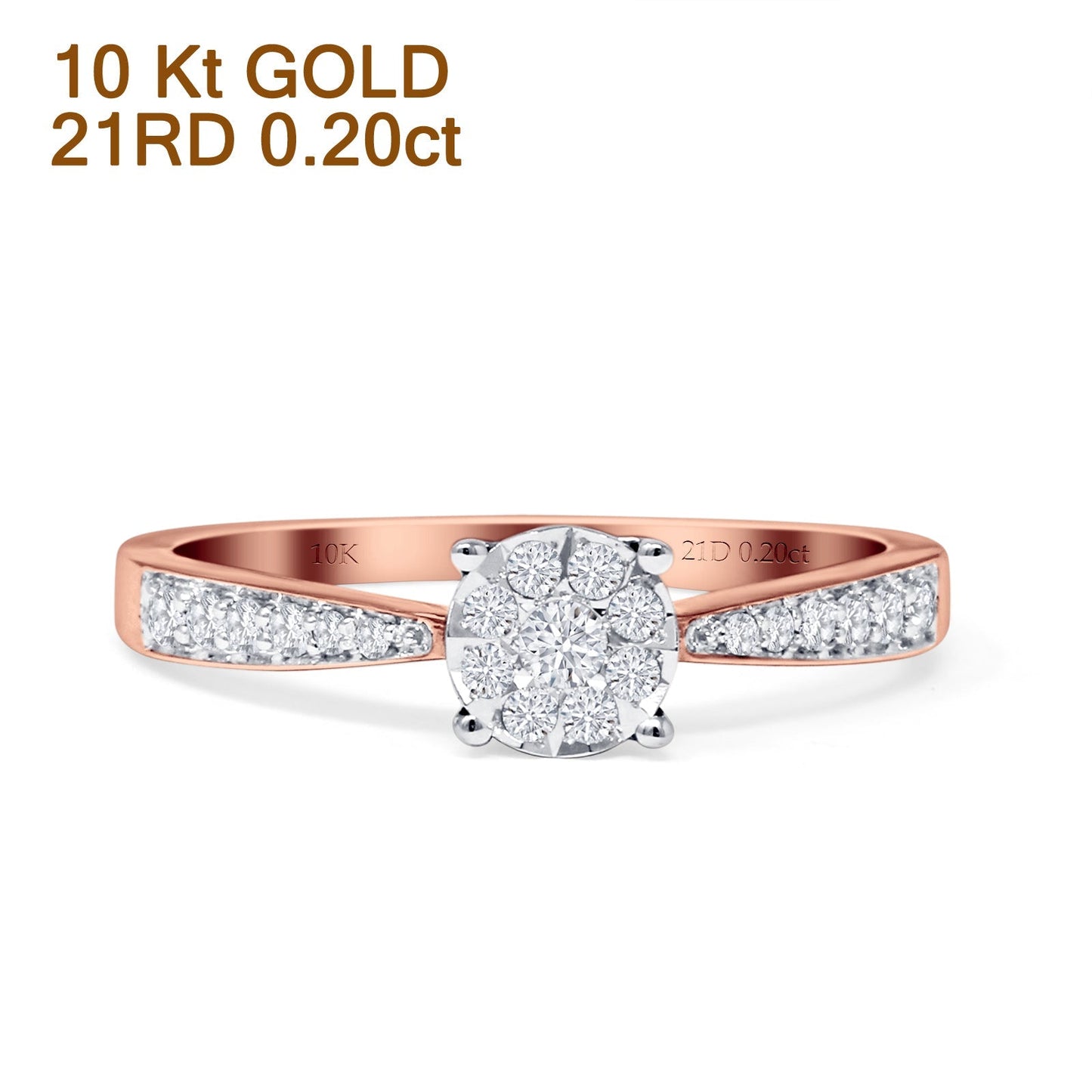 Halo Round Cluster Diamond Wedding Ring 10K Rose Gold 0.20ct Wholesale