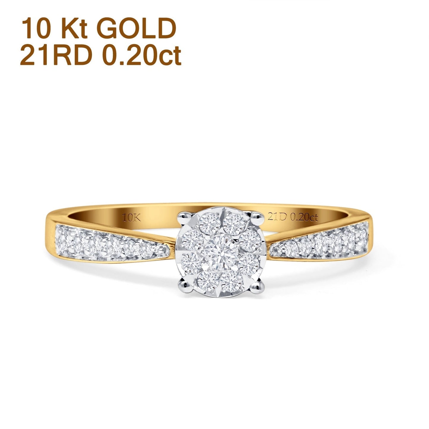 Halo Round Cluster Diamond Wedding Ring 10K Yellow Gold 0.20ct Wholesale