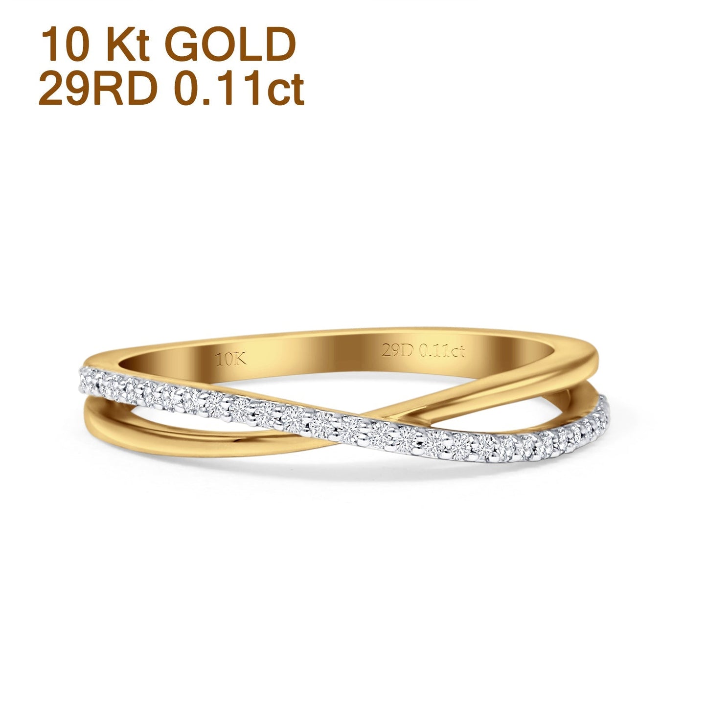 Half Eternity X Crisscross Diamond Wedding Band 10K Yellow Gold 0.11ct Wholesale