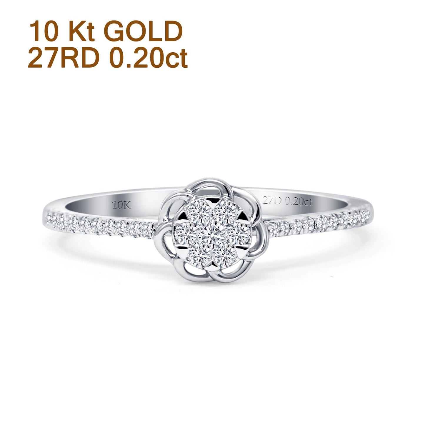 Flower Shaped Diamond Clover Ring 10K White Gold 0.20ct Wholesale