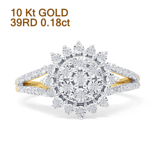 Floral Diamond Ring Split Shank 10K Yellow Gold 0.18ct Wholesale