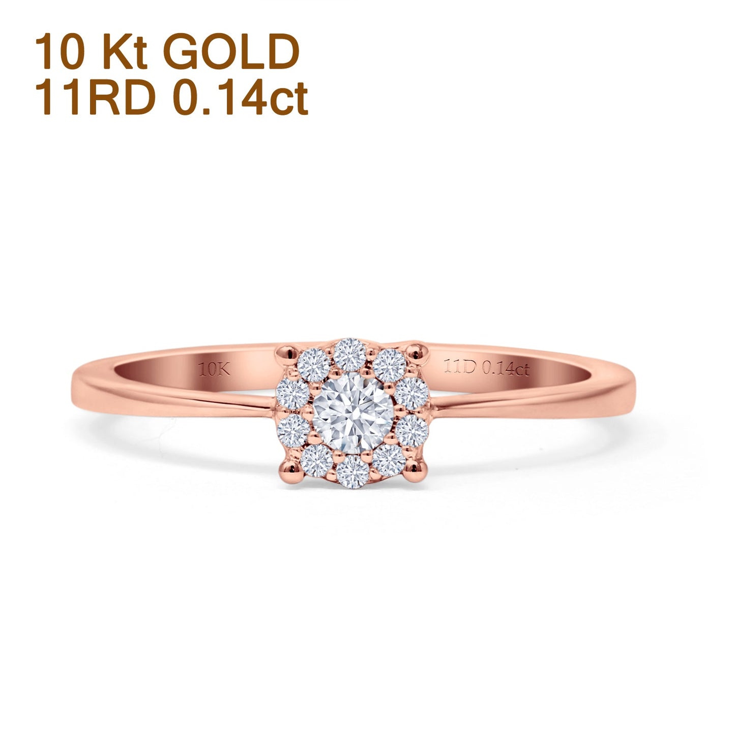 Solitaire Style Diamond Halo Ring 10K Rose Gold 0.14ct Wholesale