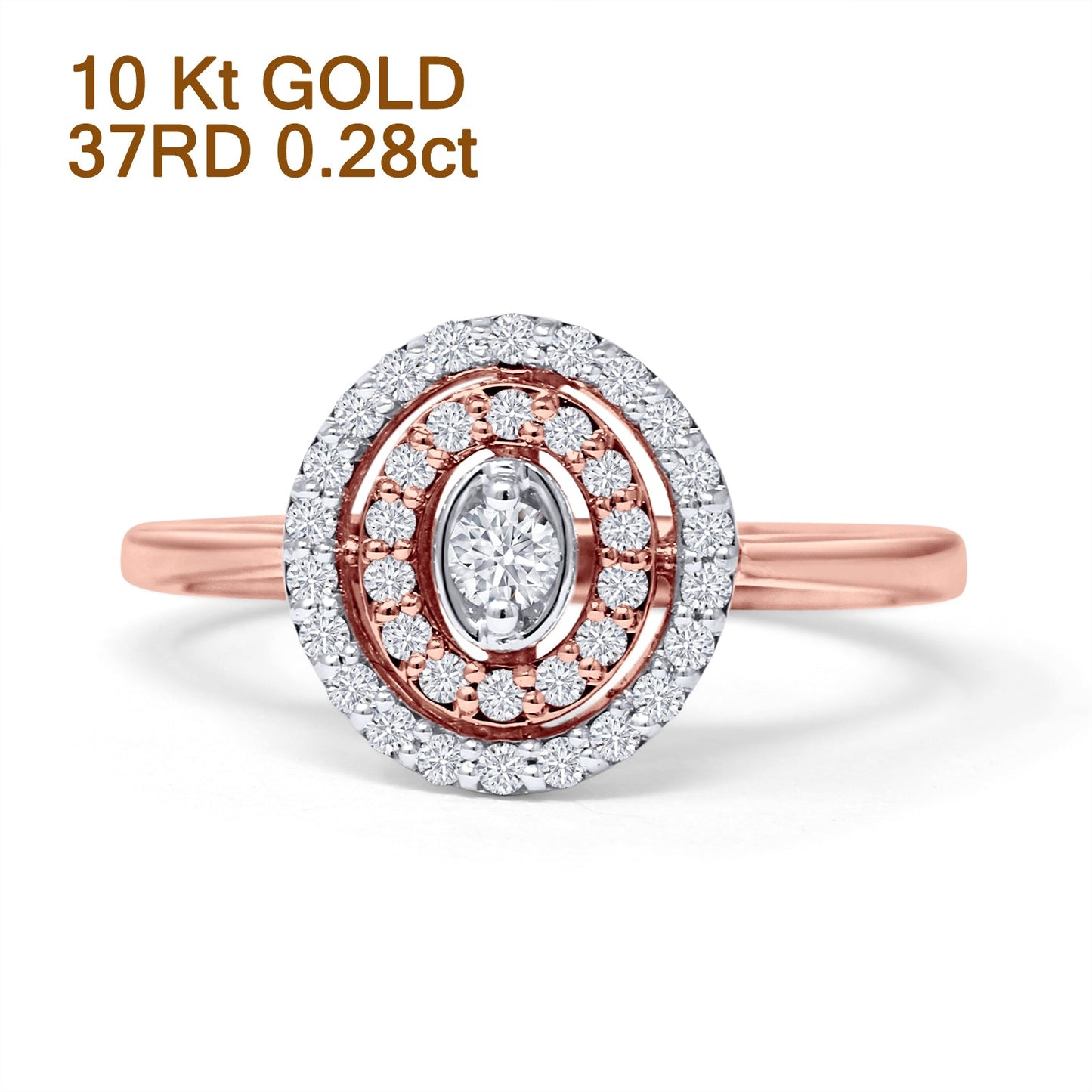 Diamond Halo Ring Milgrain Oval Shape 10K Rose Gold 0.28ct Wholesale