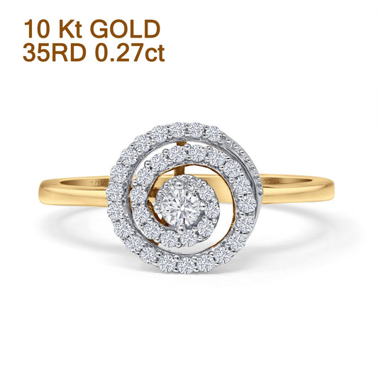 Diamond Spiral Swirl Ring Round Statement 10K Yellow Gold 0.27ct Wholesale