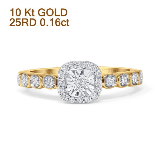 Halo Cushion Shape Miracle Illusion Diamond Ring 10K Yellow Gold 0.16ct Wholesale