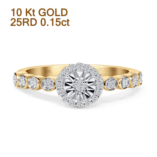 Sparkling Round Diamond Halo Ring 10K Yellow Gold 0.15ct Wholesale