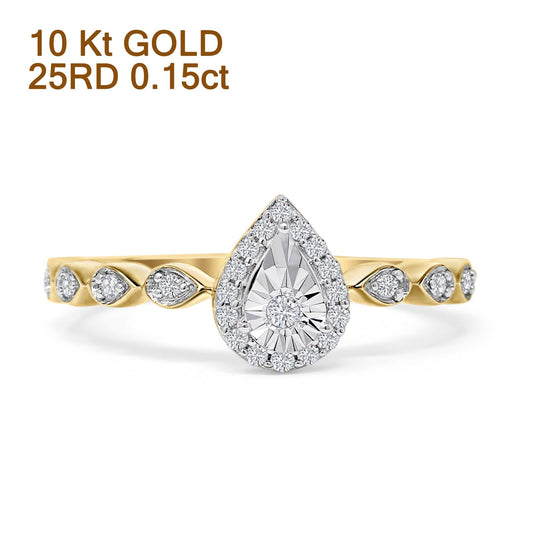 Pear Teardrop Diamond Halo Ring 10K Yellow Gold 0.15ct Wholesale