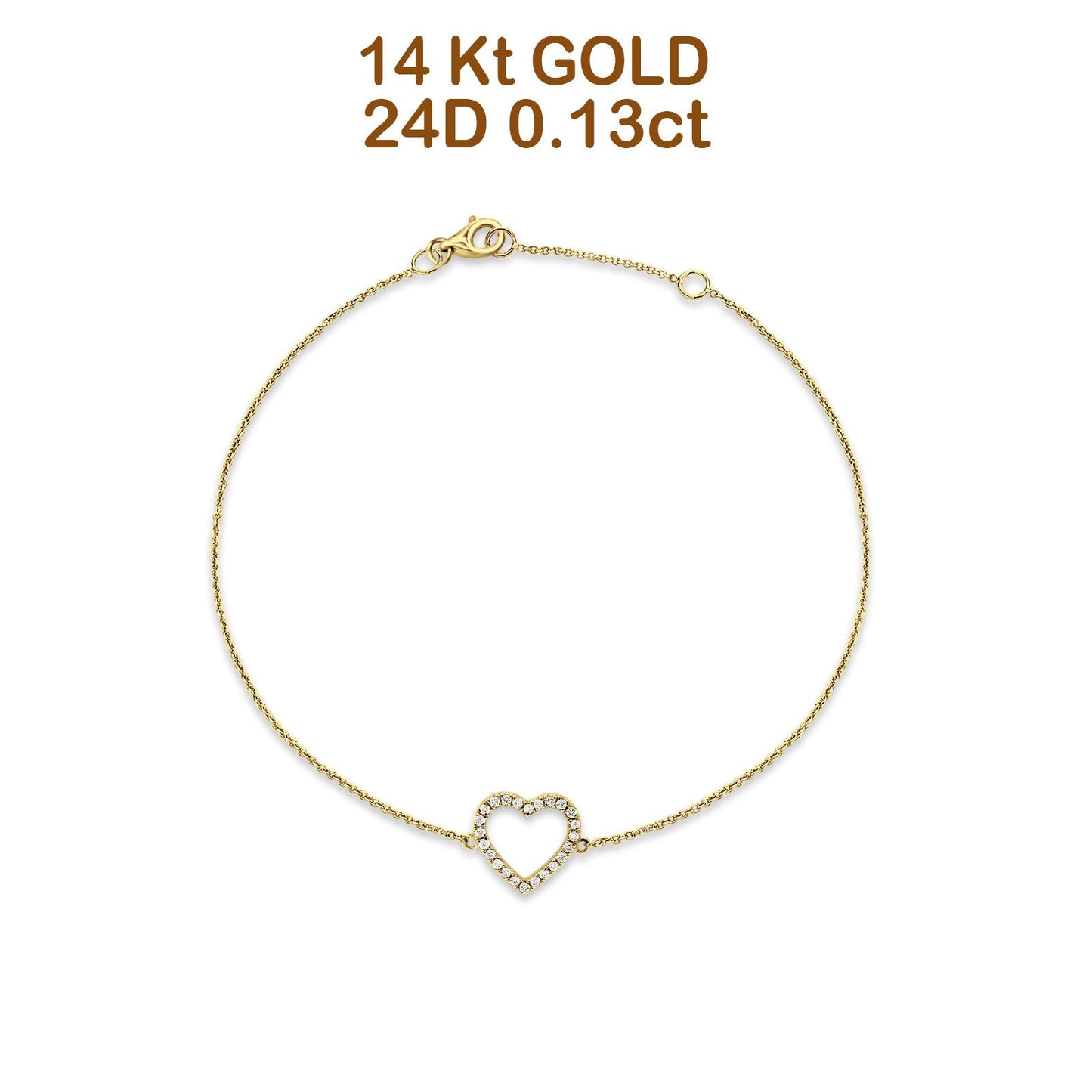 Diamond Heart Bracelet 14K Yellow Gold 0.13ct Wholesale