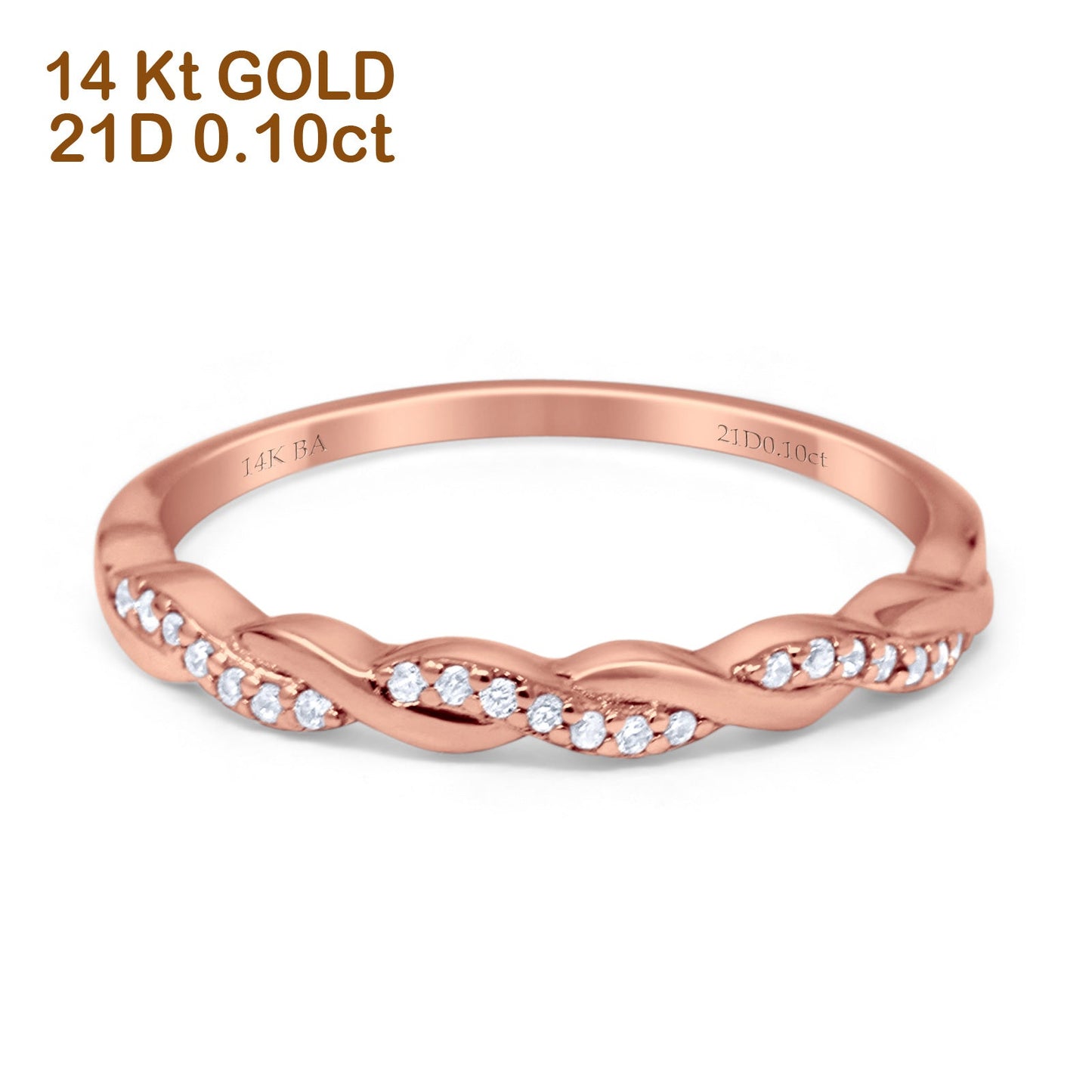 14K Rose Gold 0.10ct Round 3mm G SI Half Eternity Infinity Twisted Band Diamond Engagement Wedding Ring