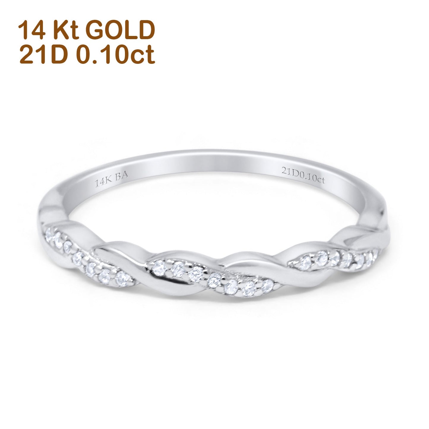 14K White Gold 0.10ct Round 3mm G SI Half Eternity Infinity Twisted Band Diamond Engagement Wedding Ring