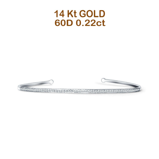 14K White Gold 7" Open Bangle Round Natural Diamond Cuff Bracelet Wholesale