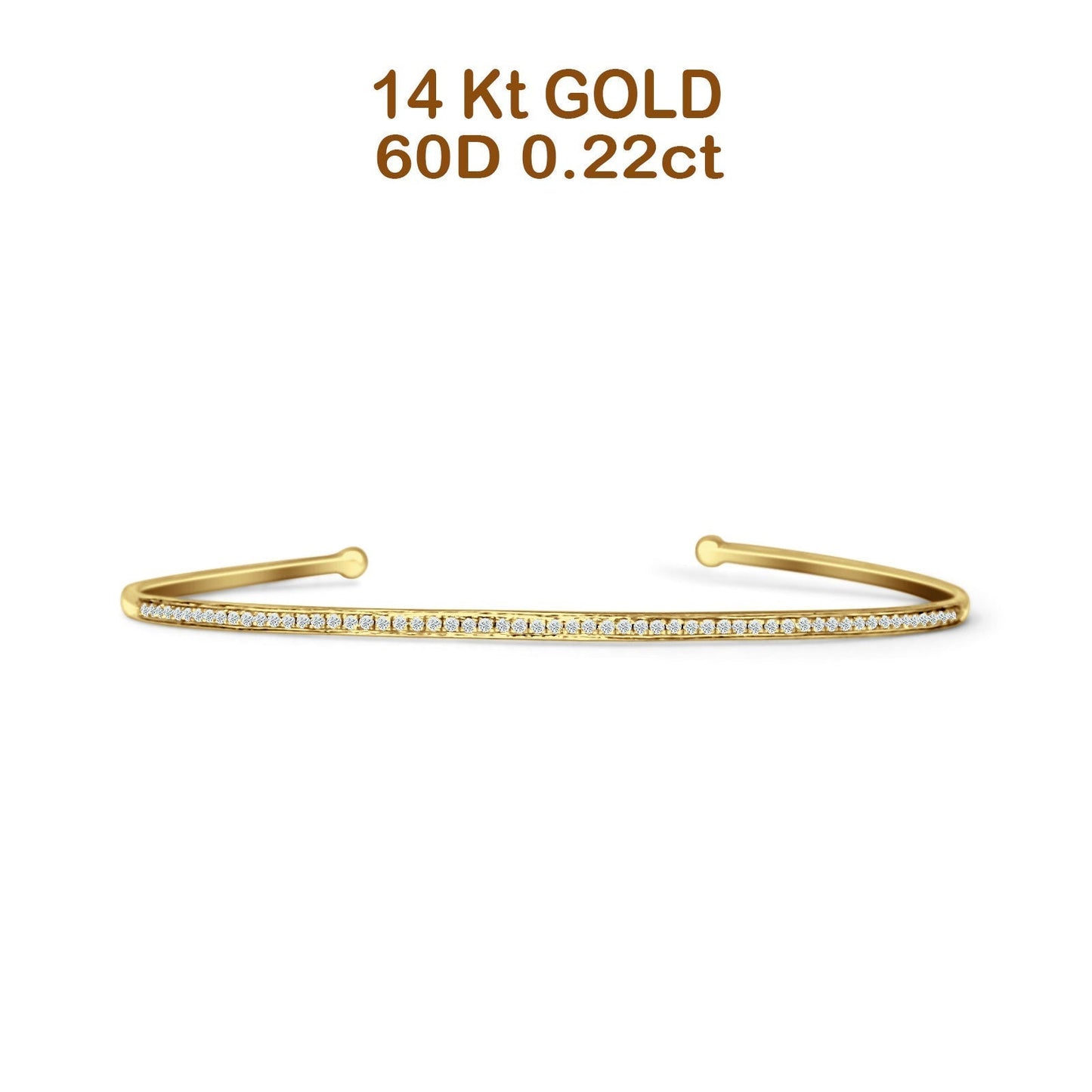 14K Yellow Gold 7 Inch Open Bangle Round Natural Diamond Cuff Bracelet Wholesale