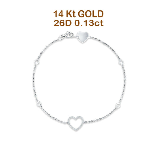 14K White Gold 7InchOpen Heart Bracelet Round Natural Diamond Wholesale