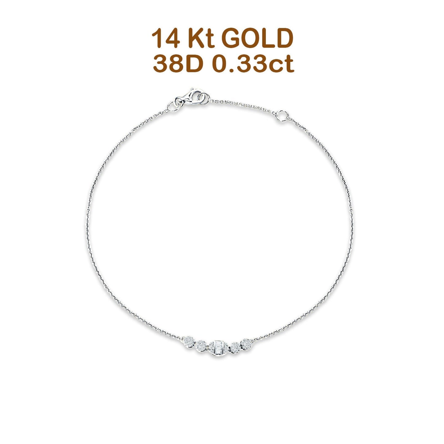 14K White Gold 7Inches Link Chain Five Circle Bracelet Round & Baguette Diamond Wholesale