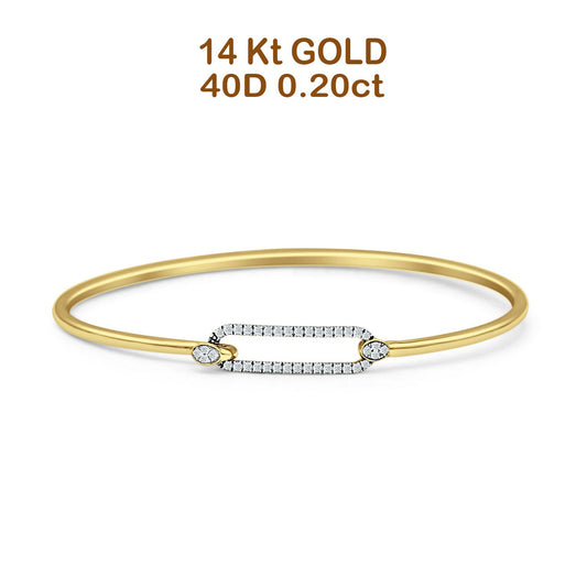 14K Yellow Gold 7Inches Open 5.8mm Rectangle Bangle Bracelet Round Natural Diamond Wholesale