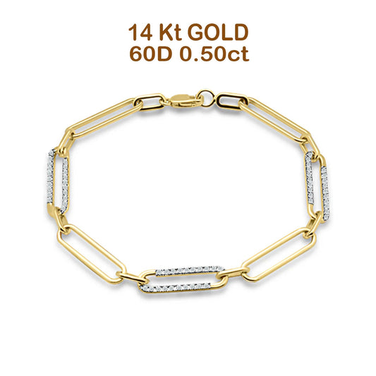 14K Yellow Gold Paperclip Link Chain Bracelet Natural Round Diamond Wholesale