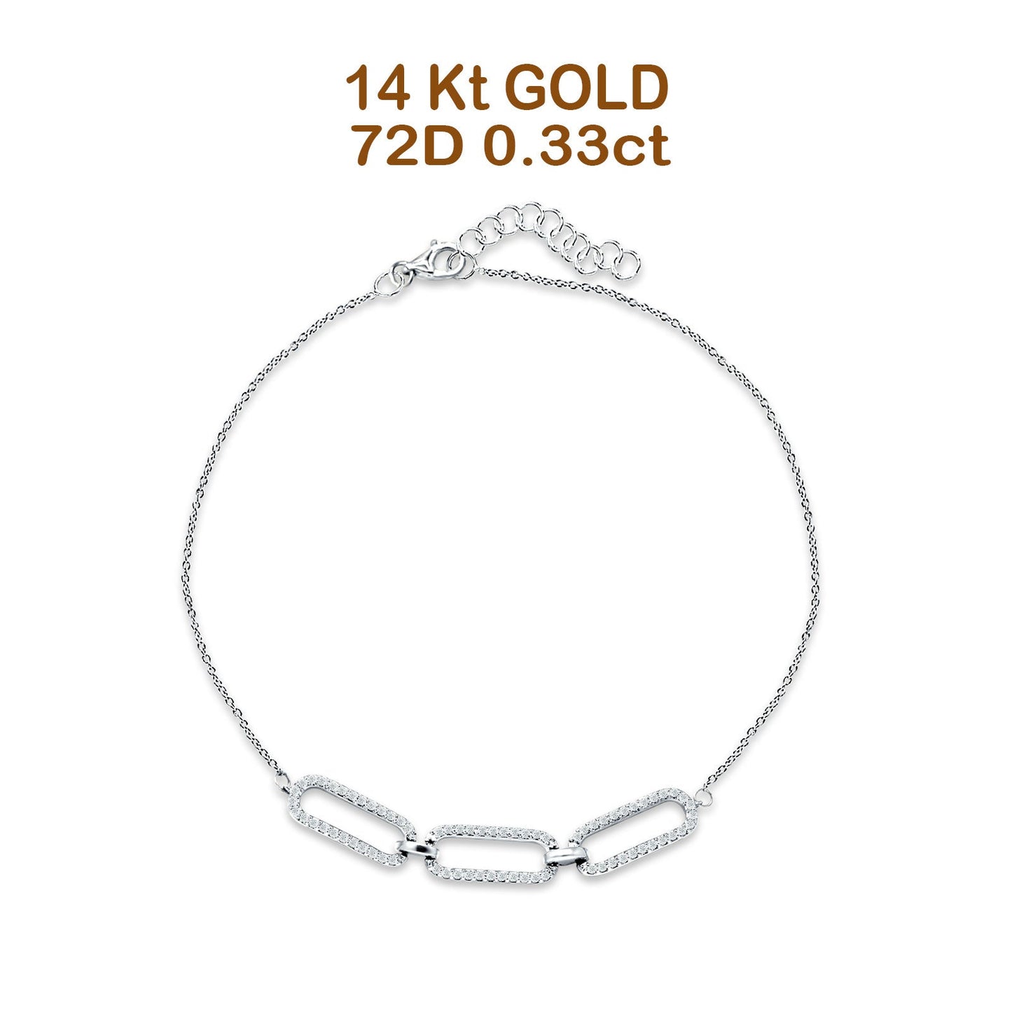 14K White Gold 7-9 Inches Paperclip Link Chain Bracelet Round Natural Diamond Wholesale