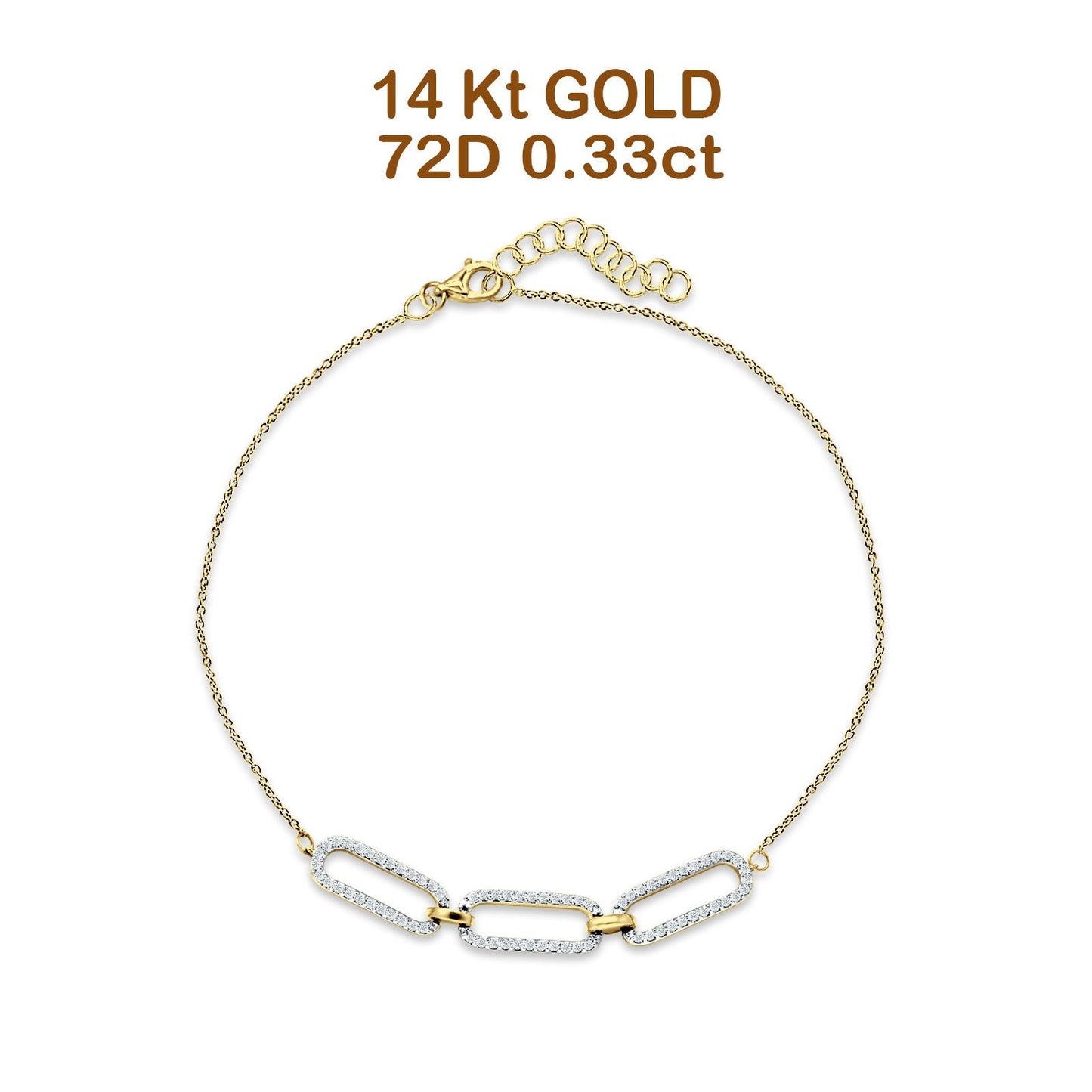 14K Yellow Gold 7-9 Inch Paperclip Link Chain Bracelet Round Natural Diamond Wholesale