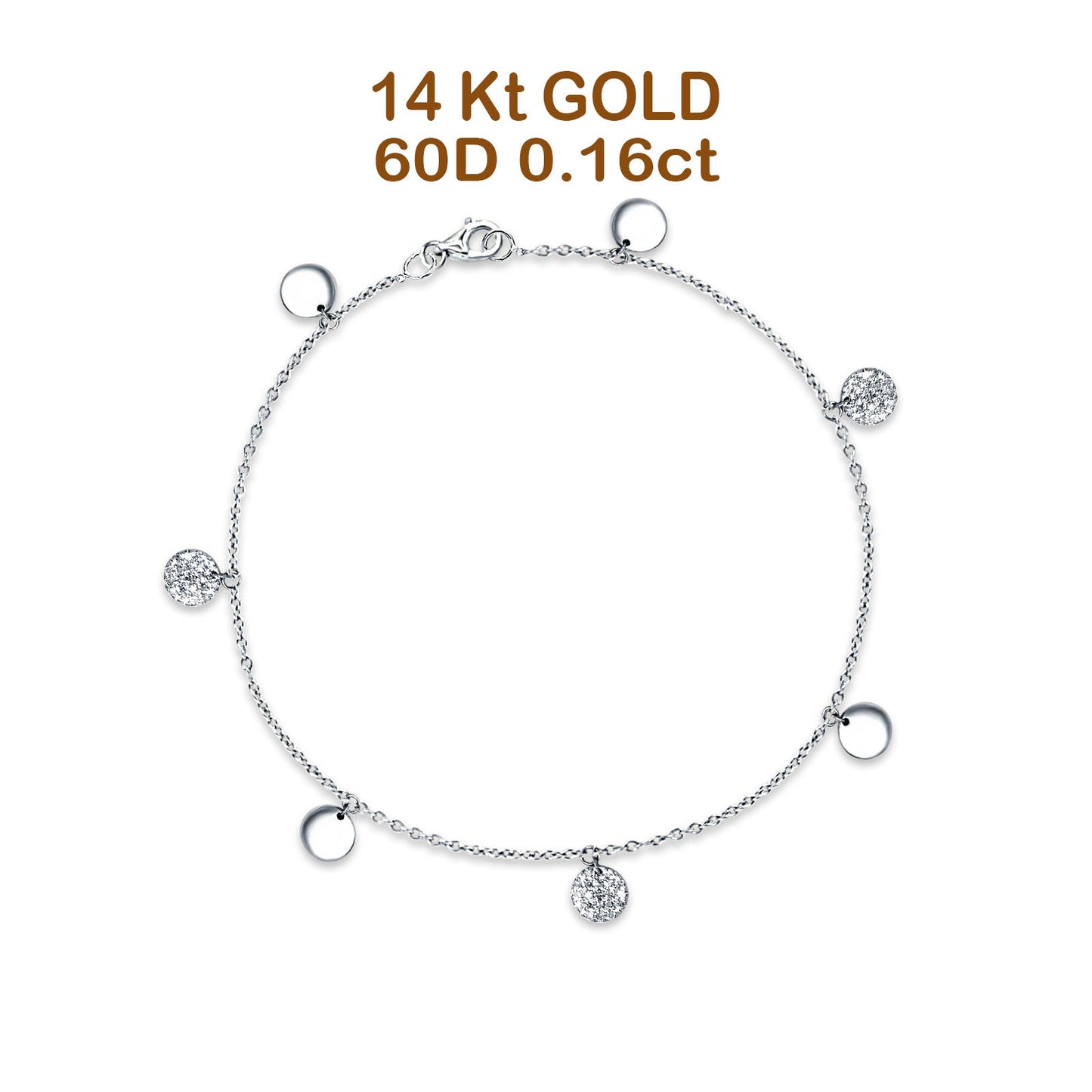 14K White Gold 7" Yard Chain Charm Bracelet Natural Diamond Wholesale