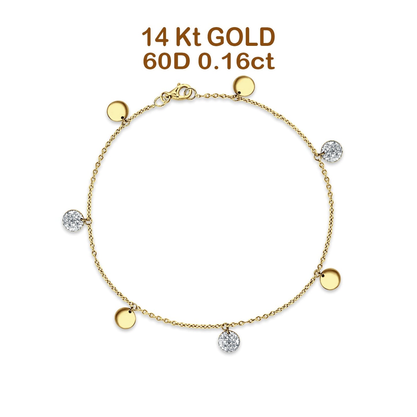 14K Yellow Gold 7" Yard Chain Charm Bracelet Natural Diamond Wholesale