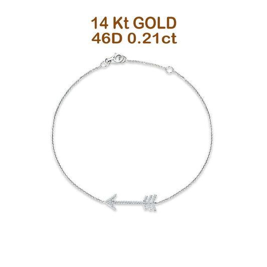 14K White Gold 7.5" Link Chain Arrow Bracelet Round Natural Diamond Wholesale