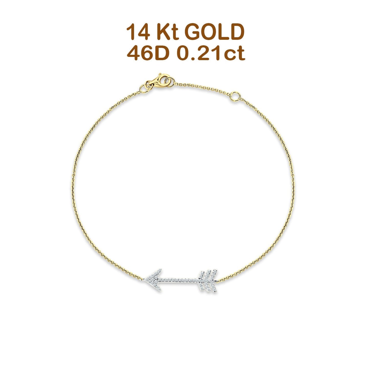 14K Yellow Gold 7.5" Link Chain Arrow Bracelet Round Natural Diamond Wholesale