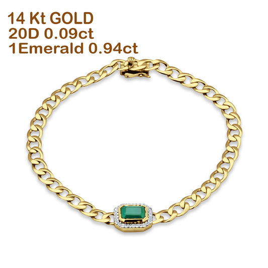 Green Emerald & Diamond Cuban Bracelet