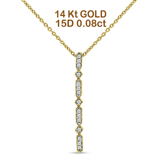 14K Yellow Gold 0.08ct Diamond Drop Vertical Bar Pendant Chain Necklace 18" Long Wholesale