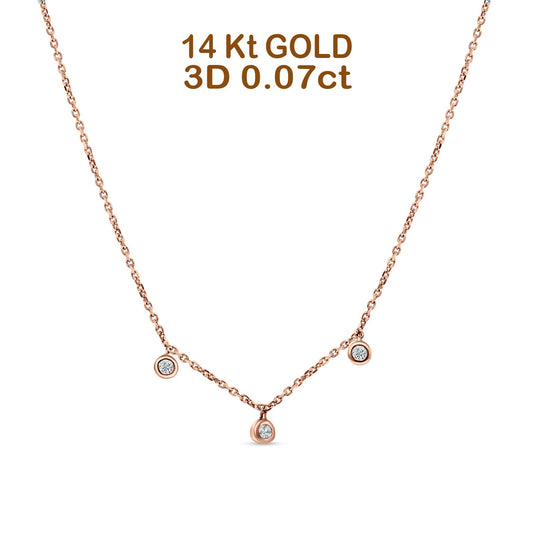 14K Rose Gold 0.07ct Diamond Bezel Pendant Necklace 18" Long Wholesale