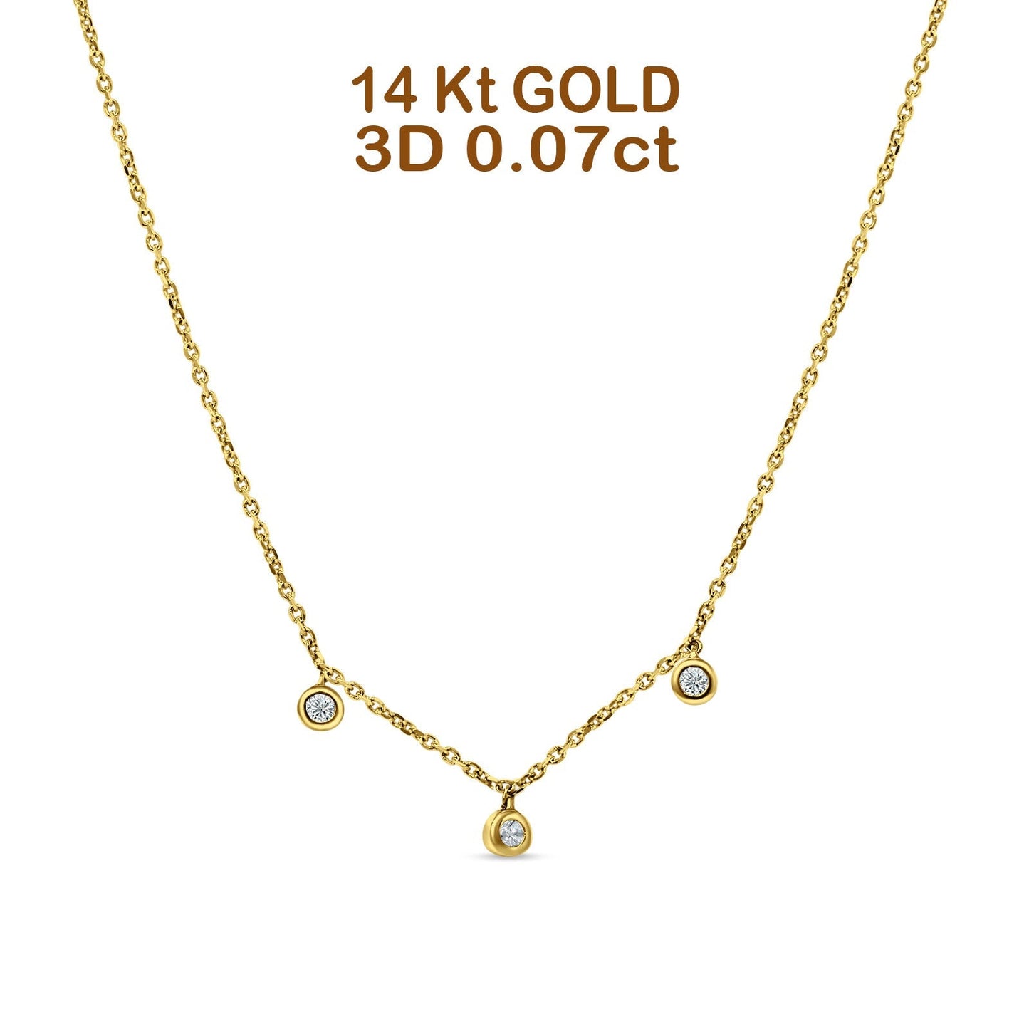 14K Yellow Gold 0.07ct Diamond Bezel Pendant Necklace 18" Long Wholesale