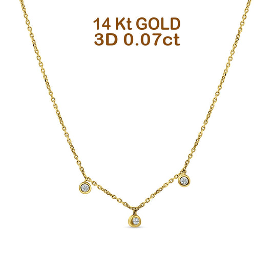 14K Yellow Gold 0.07ct Diamond Bezel Pendant Necklace 18" Long Wholesale