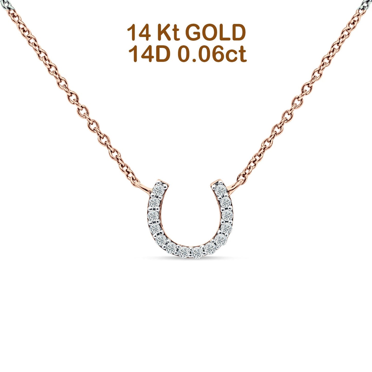 14K Rose Gold 0.06ct Diamond Horseshoe Pendant Necklace 18" Long Wholesale