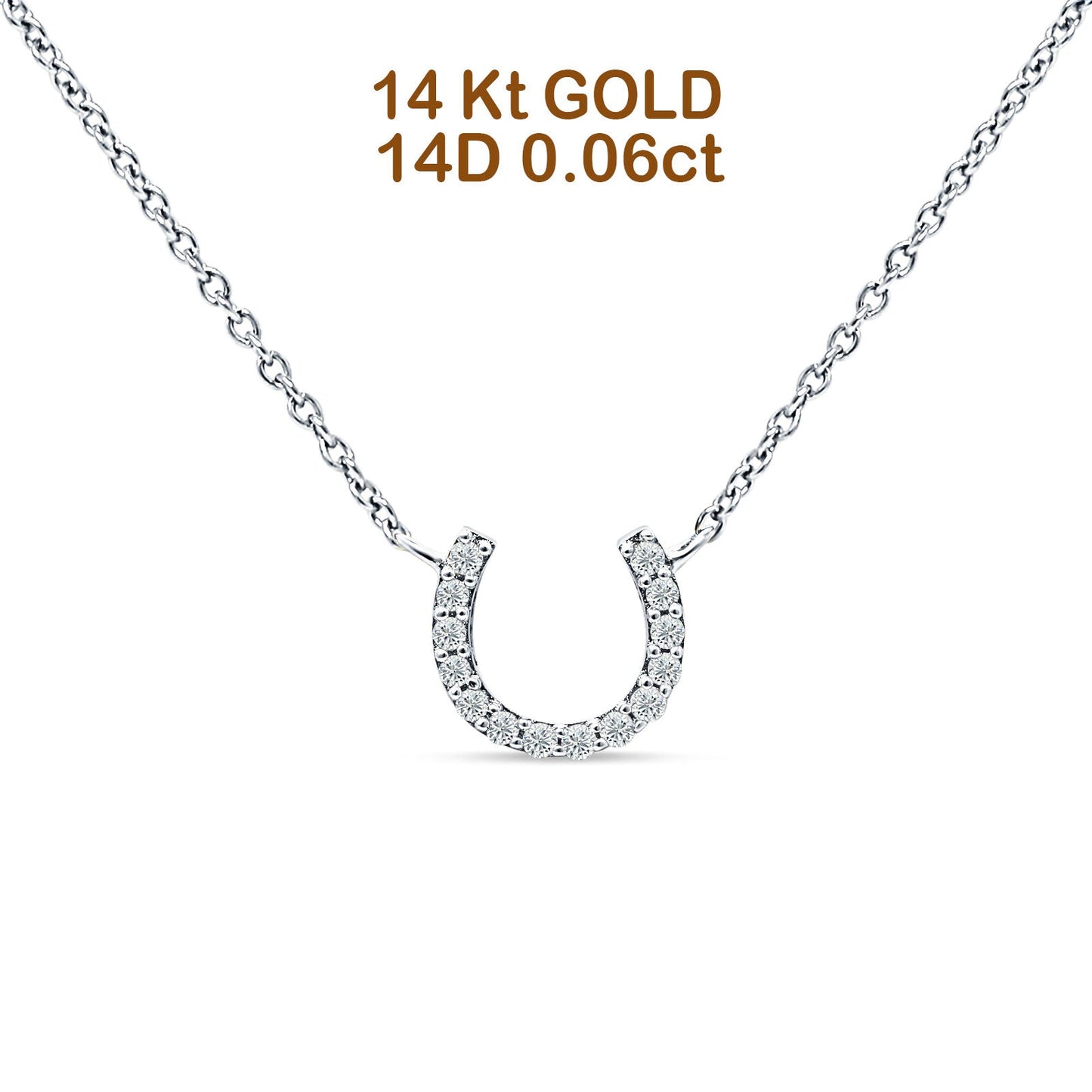 14K White Gold 0.06ct Diamond Horseshoe Pendant Necklace 18" Long Wholesale