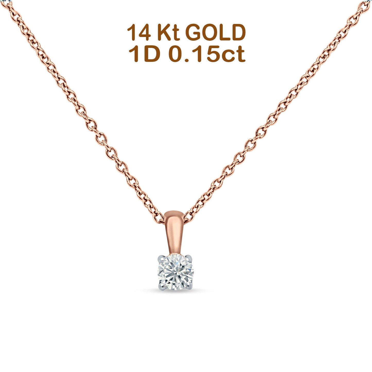 14K Rose Gold 0.15ct Diamond Solitaire Pendant Necklace 18" Long Wholesale