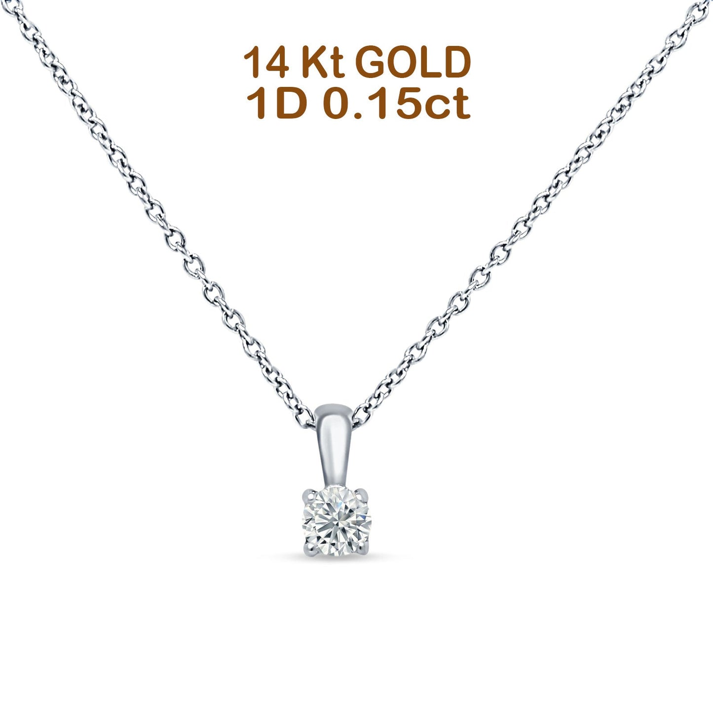 14K White Gold 0.15ct Diamond Solitaire Pendant Necklace 18" Long Wholesale