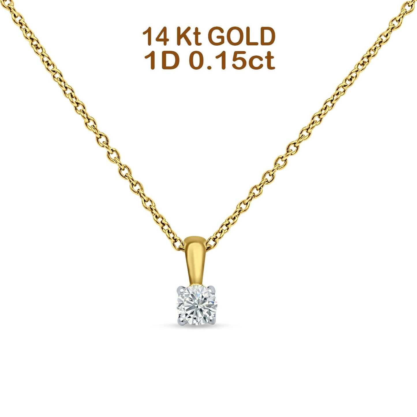 14K Yellow Gold 0.15ct Diamond Solitaire Pendant Necklace 18" Long Wholesale