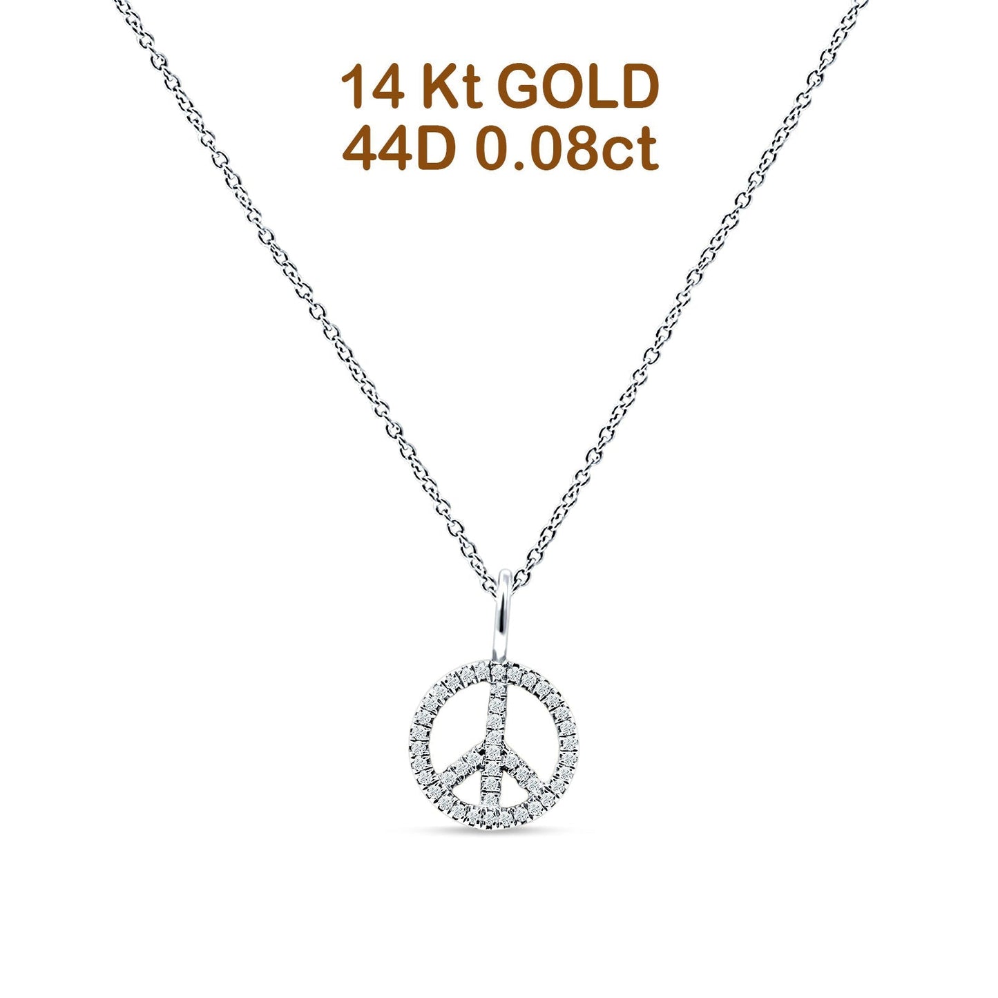 Peace Sign Necklace Diamond Pendant 14K White Gold 0.08ct Wholesale