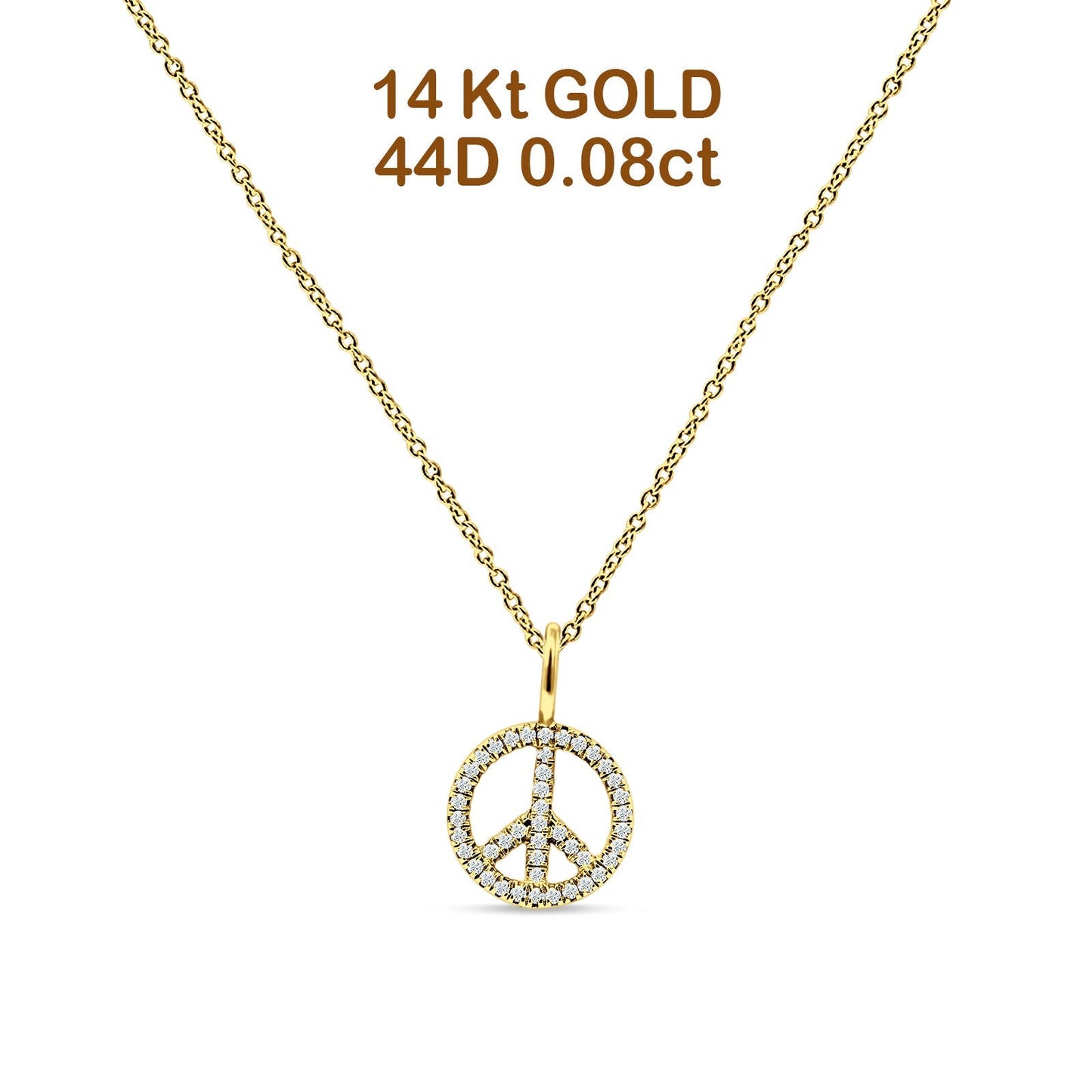 Peace Sign Necklace Diamond Pendant 14K Yellow Gold 0.08ct Wholesale