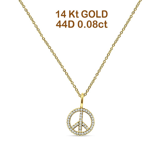 Peace Sign Necklace Diamond Pendant 14K Yellow Gold 0.08ct Wholesale