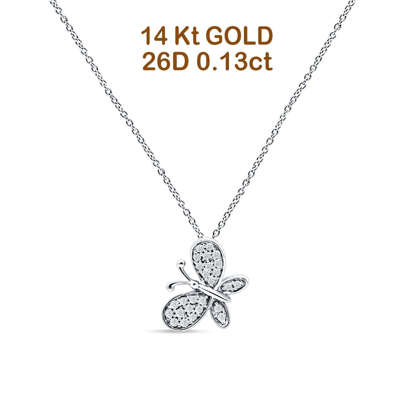 Butterfly Necklace Diamond Pendant 14K White Gold 0.13ct Wholesale